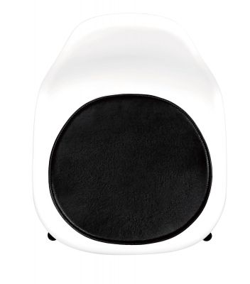 Sitzauflage für Eames DSR Stuhl, Bent Hansen Einzelstück, schwarzes Leder, weiße Sitzschale, bequeme Polsterung.